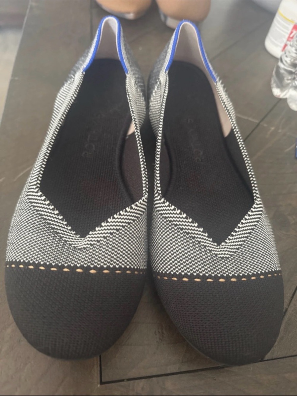 Striped Knit Ballet Flats in Black & White